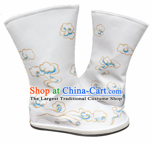 Asian Chinese Ancient Swordsman Printing Cloud White Boots Taoist Priest Shoes Traditional Hanfu Shoes for Men