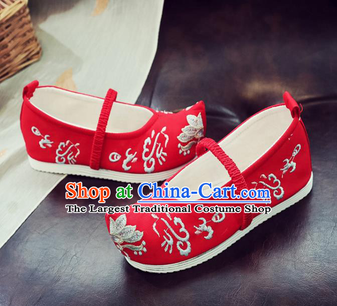 Asian Chinese Traditional Princess Hanfu Shoes National Red Cloth Shoes Embroidered Shoes for Kids