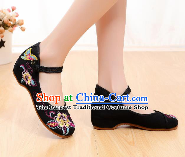 Asian Chinese Traditional Black Embroidered Shoes Hanfu Shoes National Cloth Shoes for Women
