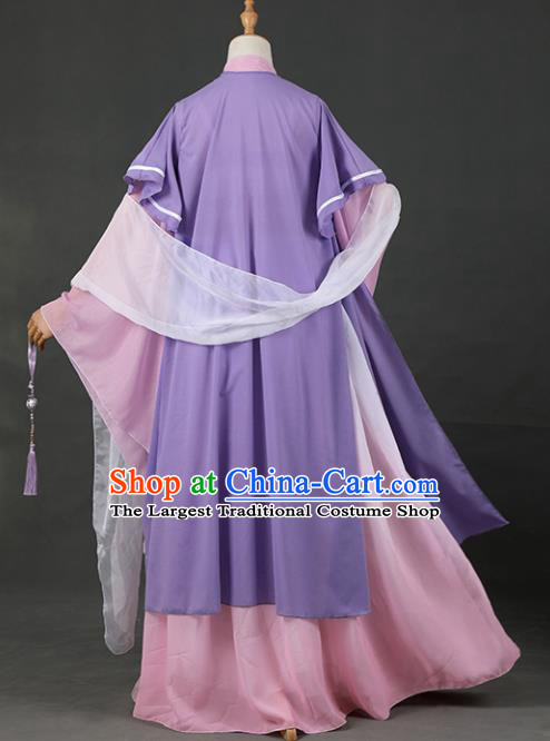 Chinese Ancient Cosplay Court Princess Purple Dress Traditional Hanfu Swordsman Costume for Women