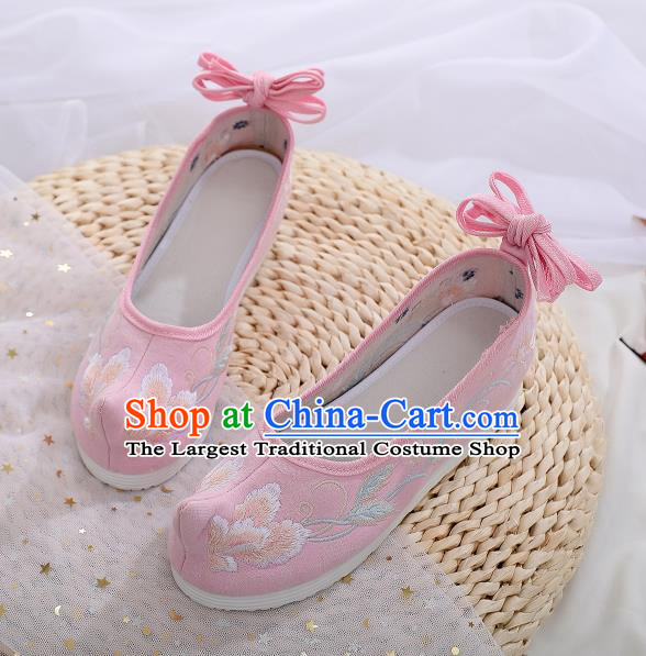 Asian Chinese Traditional Embroidered Shoes Hanfu Shoes National Pink Cloth Shoes for Women