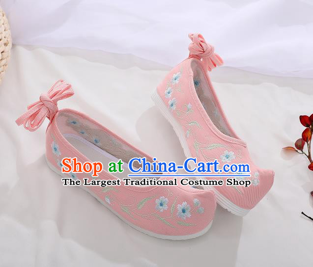 Asian Chinese Traditional Embroidered Frangipani Pink Shoes Hanfu Shoes National Cloth Shoes for Women
