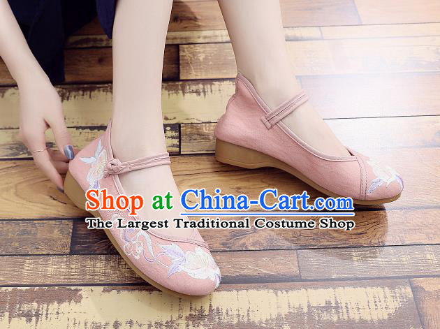 Asian Chinese National Pink Cloth Shoes Classical Dance Embroidered Shoes Traditional Hanfu Shoes for Women