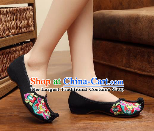 Asian Chinese National Black Embroidered Shoes Dance Cloth Shoes Traditional Hanfu Shoes for Women