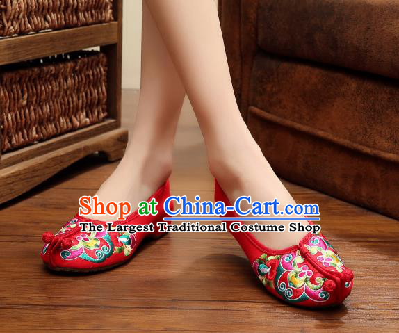 Asian Chinese National Red Embroidered Shoes Dance Cloth Shoes Traditional Hanfu Shoes for Women