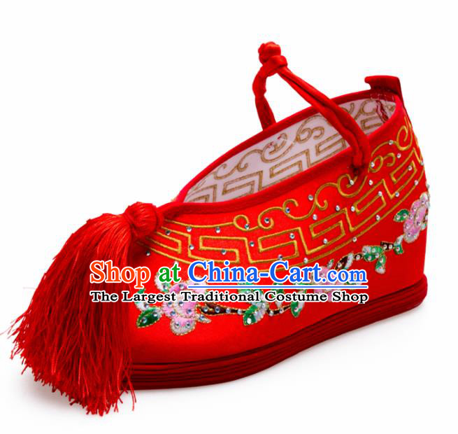 Asian Chinese National Dance Shoes Wedding Red Embroidered Shoes Ancient Princess Shoes Traditional Hanfu Shoes for Women