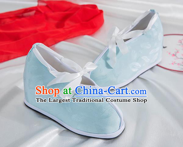 Asian Chinese Traditional Light Green Cloth Shoes Ancient Princess Shoes Hanfu Shoes for Women