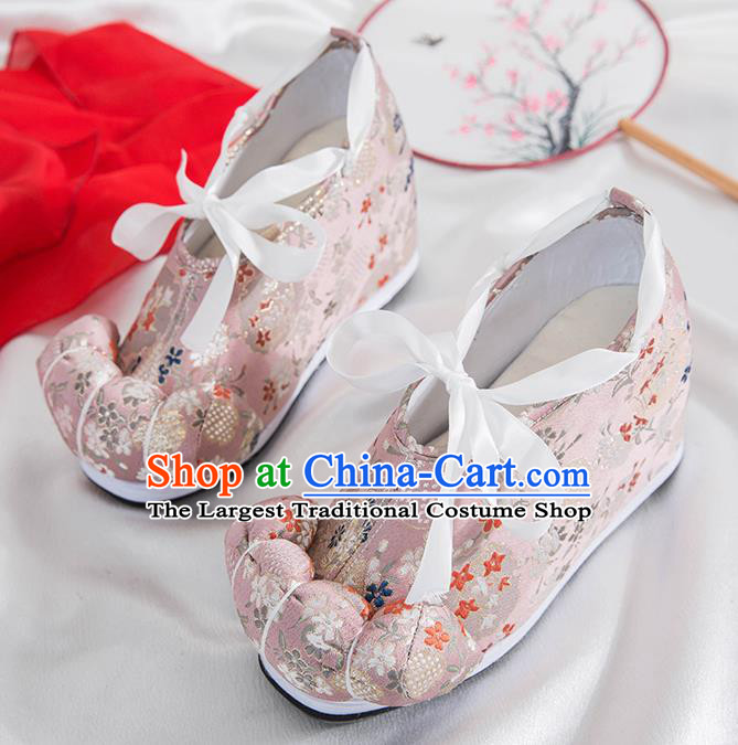 Asian Chinese Traditional Pink Satin Shoes Ancient Princess Wedding Shoes Hanfu Shoes for Women