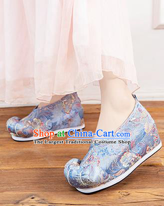 Asian Chinese Traditional Blue Satin Shoes Ancient Princess Wedding Shoes Hanfu Shoes for Women