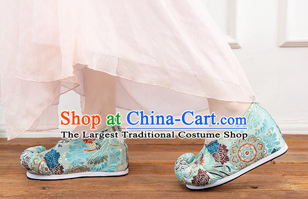 Asian Chinese Traditional Green Satin Shoes Ancient Princess Wedding Shoes Hanfu Shoes for Women