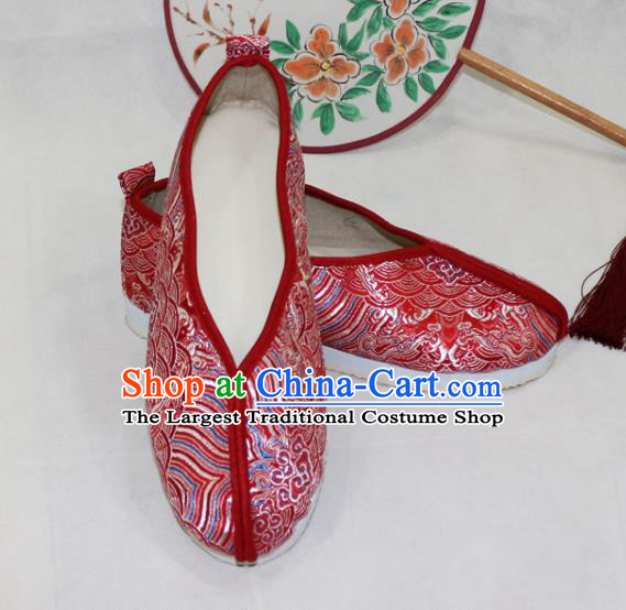 Asian Chinese Traditional Red Blood Stained Shoes Ancient Princess Wedding Shoes Hanfu Shoes for Women