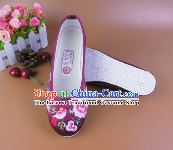 Asian Chinese National Embroidered Peach Blossom Wine Red Shoes Ancient Princess Satin Shoes Traditional Hanfu Shoes for Women