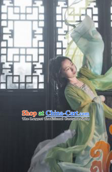 Chinese Traditional Cosplay Courtesan Fairy Princess Green Dress Custom Ancient Swordswoman Costume for Women