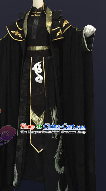 Custom Chinese Ancient Cosplay Knight Taoist Priest Black Clothing Traditional Swordsman Royal Highness Costume for Men