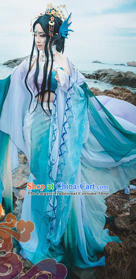 Chinese Traditional Cosplay Young Heroine Green Dress Custom Ancient Fairy Swordswoman Costume for Women