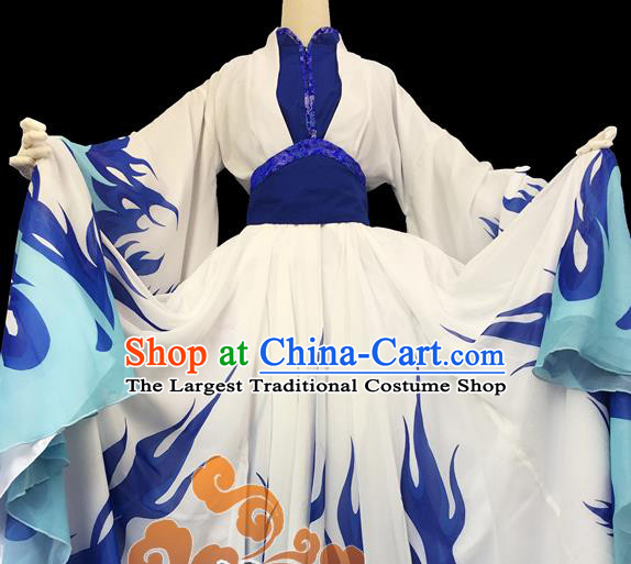 Chinese Traditional Cosplay Female Knight Heroine Blue Dress Custom Ancient Swordswoman Costume for Women