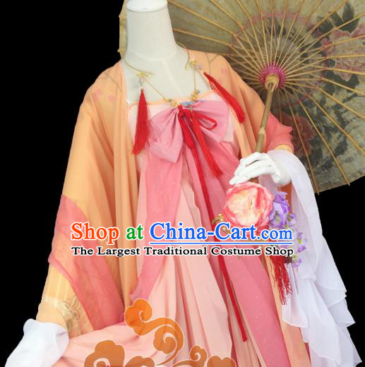 Traditional Chinese Cosplay Maidservants Orange Dress Ancient Swordswoman Costume for Women