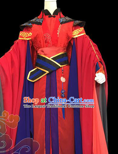 Custom Chinese Ancient Prince Taoist Priest Red Clothing Traditional Cosplay Knight Swordsman Costume for Men