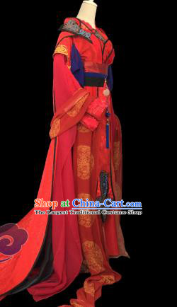 Traditional Chinese Cosplay Court Princess Wedding Red Dress Ancient Swordswoman Costume for Women