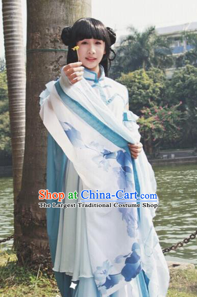 Traditional Chinese Cosplay Court Princess White Dress Ancient Swordswoman Costume for Women