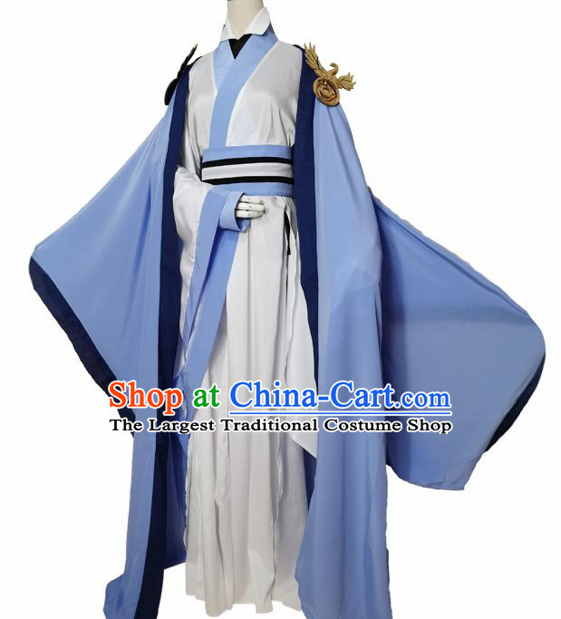 Chinese Ancient Cosplay Swordsman Blue Clothing Custom Traditional Royal Prince Costume for Men