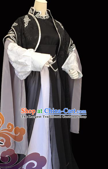 Custom Chinese Ancient King Taoist Priest Black Clothing Traditional Cosplay Knight Swordsman Costume for Men