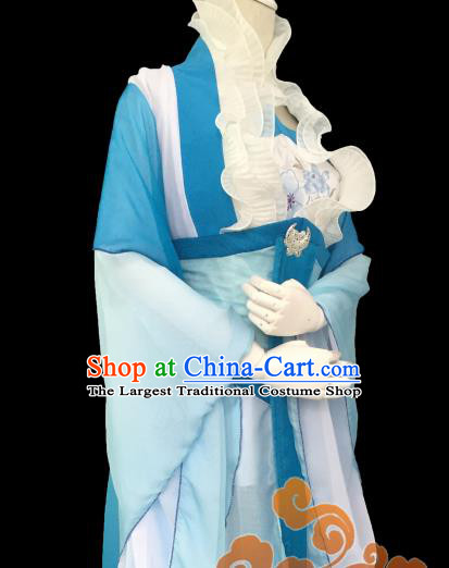 Traditional Chinese Cosplay Fairy Princess Blue Dress Ancient Court Lady Swordswoman Costume for Women