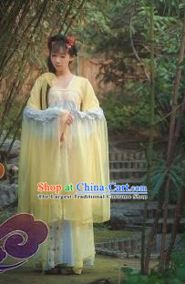 Traditional Chinese Cosplay Fairy Princess Yellow Dress Ancient Court Lady Swordswoman Costume for Women