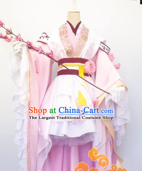 Chinese Traditional Cosplay Fairy Princess Pink Dress Custom Ancient Qin Dynasty Swordswoman Princess Costume for Women