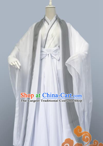 Custom Chinese Ancient Cosplay Taoist Priest Swordsman White Clothing Traditional Nobility Childe Costume for Men