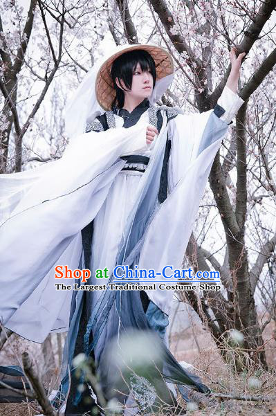 Custom Chinese Ancient King Young Knight White Clothing Traditional Cosplay Swordsman Costume for Men