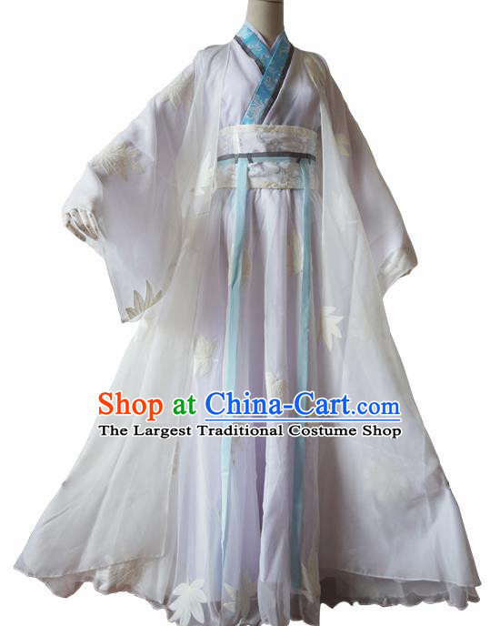 Chinese Traditional Cosplay Swordswoman White Dress Custom Ancient Madam White Snake Costume for Women