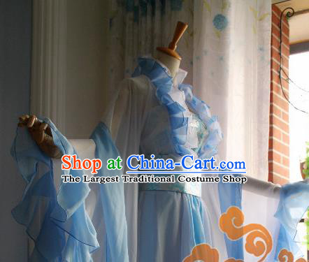 Traditional Chinese Cosplay Young Lady Fairy Blue Dress Ancient Swordswoman Costume for Women