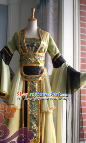 Traditional Chinese Cosplay Fairy Court Maid Yellow Dress Ancient Swordswoman Costume for Women