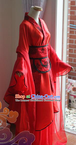 Traditional Chinese Cosplay Fairy Court Lady Red Dress Ancient Swordswoman Costume for Women