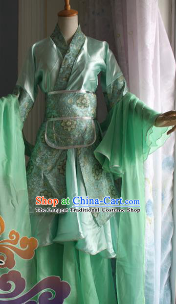 Traditional Chinese Cosplay Fairy Court Lady Green Dress Ancient Swordswoman Costume for Women
