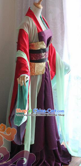 Traditional Chinese Cosplay Court Imperial Consort Purple Dress Ancient Fairy Swordswoman Costume for Women