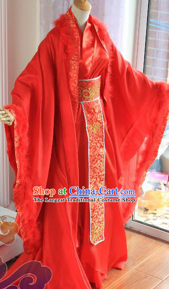Custom Chinese Ancient Royal Prince Hua Rong Red Clothing Traditional Cosplay Swordsman Wedding Costume for Men