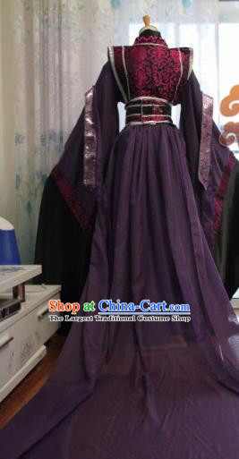 Custom Chinese Ancient Crown Prince Purple Clothing Traditional Cosplay Emperor Swordsman Costume for Men