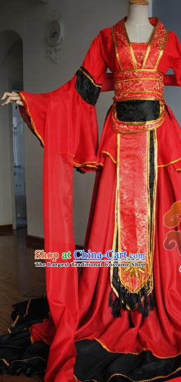 Traditional Chinese Cosplay Court Princess Red Dress Ancient Fairy Swordswoman Costume for Women