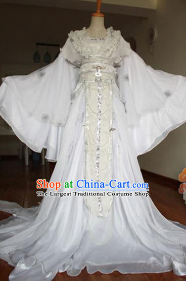 Traditional Chinese Cosplay Goddess Imperial Consort White Dress Ancient Fairy Swordswoman Costume for Women