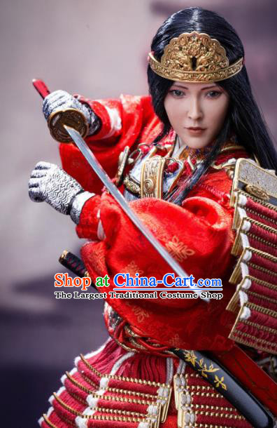 Japanese Ancient Female General Armor Traditional Asian Japan Samurai Red Costumes Complete Set for Women