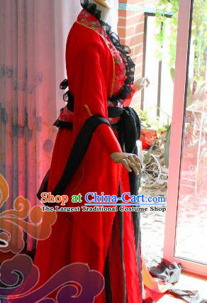 Traditional Chinese Cosplay Goddess Queen Red Dress Ancient Fairy Swordswoman Costume for Women