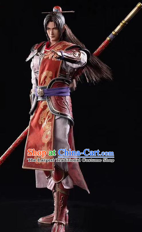 Chinese Ancient Cosplay General Zhou Yu Armor and Helmet Traditional Military Officer Costumes Complete Set for Men
