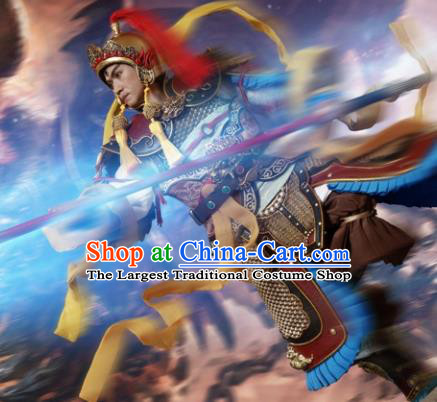 Chinese Ancient Cosplay Er Lang God Armor and Helmet Traditional Military Officer Costumes Complete Set for Men