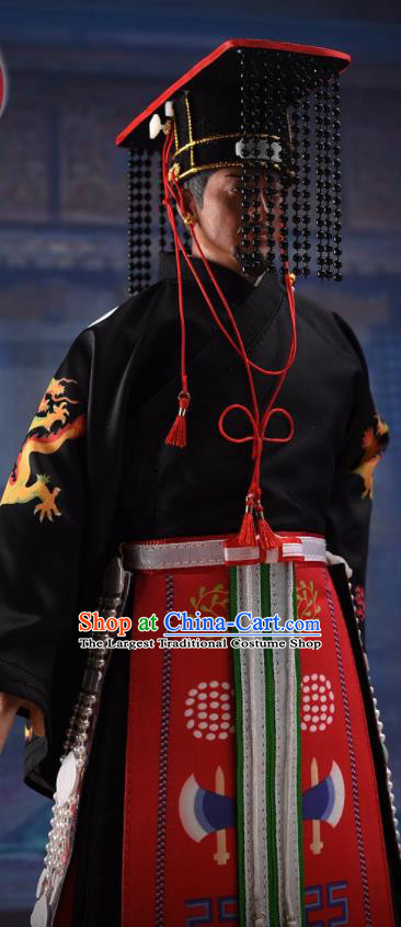 Chinese Ancient Emperor Clothing Traditional Qin Dynasty King Ying Zheng Costumes and Hat Complete Set for Men
