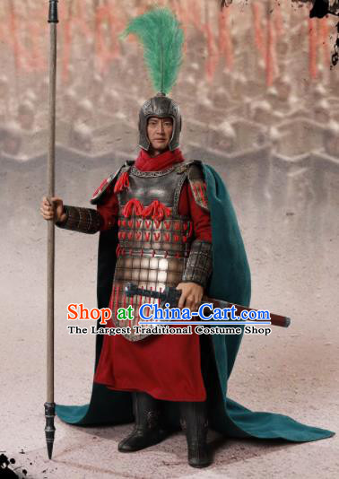 Chinese Ancient Cosplay General Zhao Kuo Armor and Helmet Traditional Qin Dynasty Military Officer Costumes Complete Set for Men