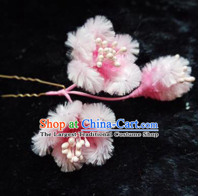 Chinese Handmade Qing Dynasty Court Light Pink Velvet Plum Hairpins Traditional Ancient Hanfu Hair Accessories for Women