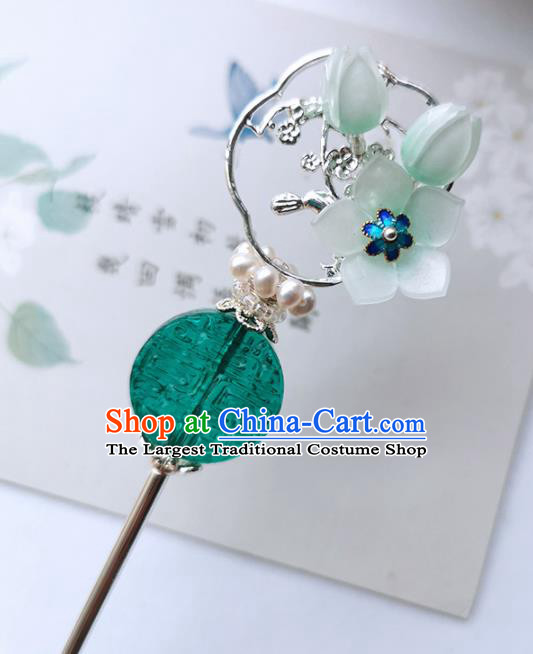Chinese Handmade Ancient Green Grass Hairpins Traditional Hanfu Hair Accessories for Women