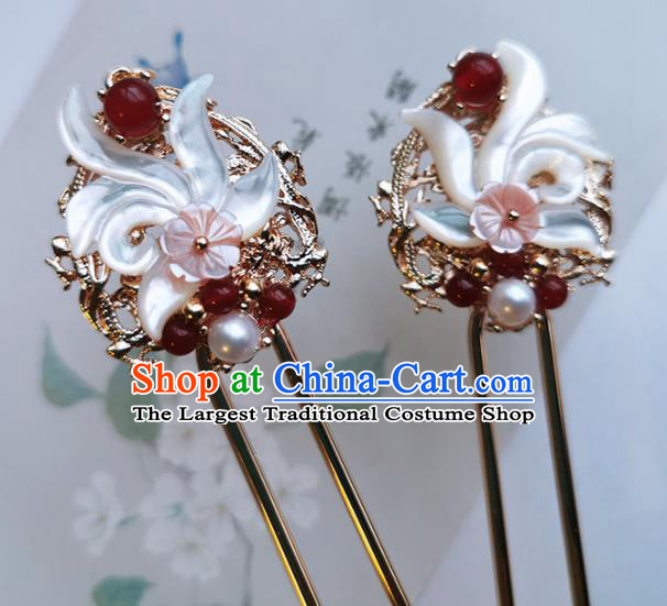 Chinese Ancient Princess Shell Hairpins Traditional Handmade Hanfu Hair Accessories for Women